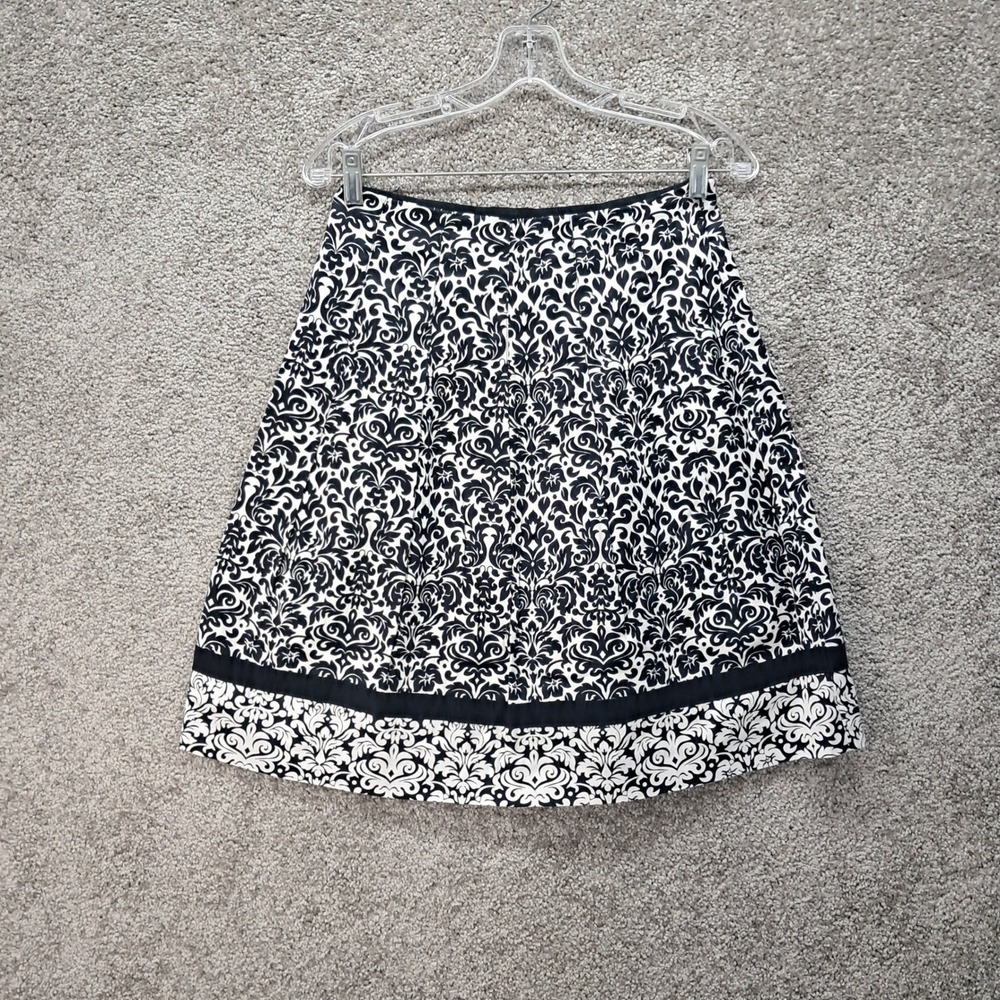 Charter Club Petite Black White Damask Print A-Line Skirt Size 2P Cotton Stretch